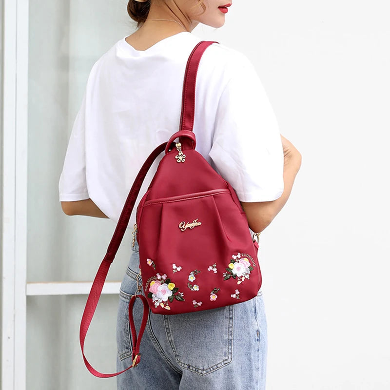 Waterproof Oxford Women Backpack Fashion Casual Embroidery Bag Designer Female Large Capacity Travel Handbag Shopping Knaps