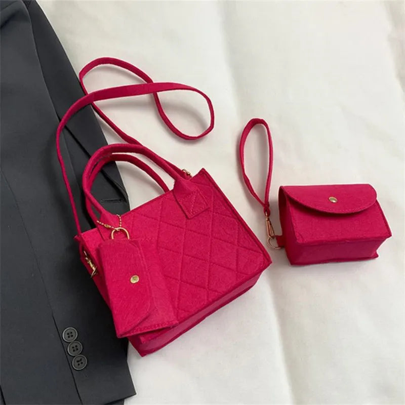 3pcs/set Embossed Women's Handbag Stylish Crossbody Bag Clutch and Wallet, Solid Color Square Shoulder Bag, Fabric for Daily Use