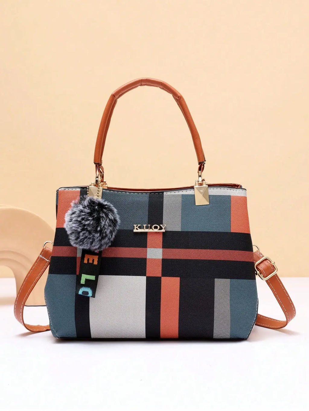 Checkered pattern handbag, fashionable decorative crossbody bag, women's work handle wallet
