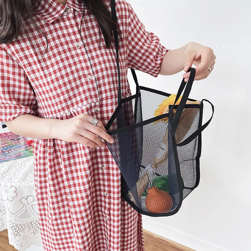 Fashion Large Capacity Handbag Mesh Hollow Out Design Beach Travel Package For Women Single Shoulder Bag Female Shopper Totes