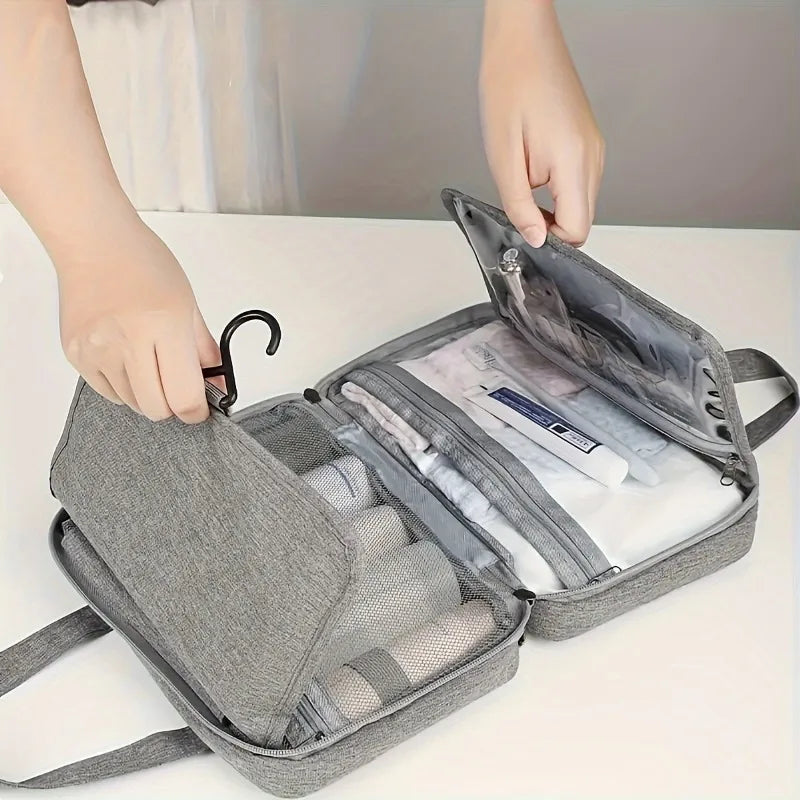Travel Folding Wet and Dry Separation Toiletry Bag Cosmetic Organizer Bag  - Multi-Pocket Makeup Bag