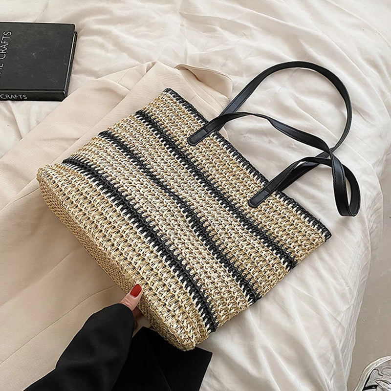 Vintage Straw Rattan Woven Bags Handmade Summer Beach Bags  Ladies Large Capacity Shoulder Bag Bohemia Travel Handbags Totes sac