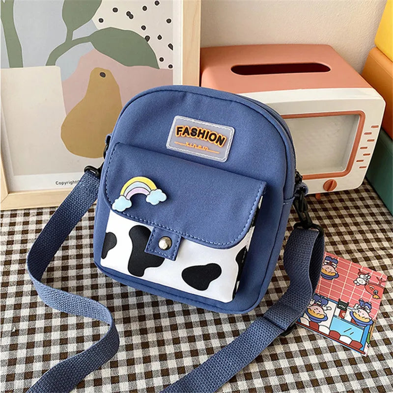 Harajuku Phone Crossbody Bag Nylon Cute Small Bags for Women Cow Pattern Square Small Shoulder Bag Suitable for Women Daily Use