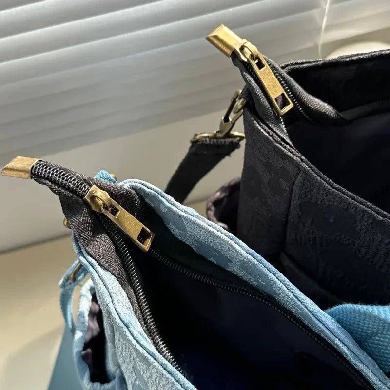 3D Floral Design Tote Bag, Thickened Zipper, Multifunctional Canvas Bag, Student Computer Handbag Shoulder Crossbody School Bag,