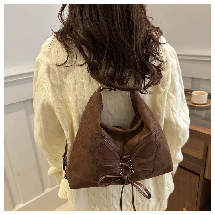 Large Capacity Bow Tie Backpack, New Retro Single Handbag Shoulder Messenger Bag, High Grade Matte Leather Tote Cross Body Bags
