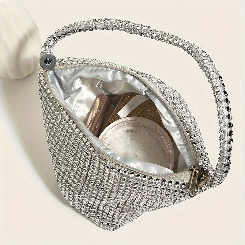 Mini Glitter Rhinestone Clutch, Elegant Sparkle Clutch Purse Women Handbag & Wrist Purse for Carnaval Wedding Music Festival