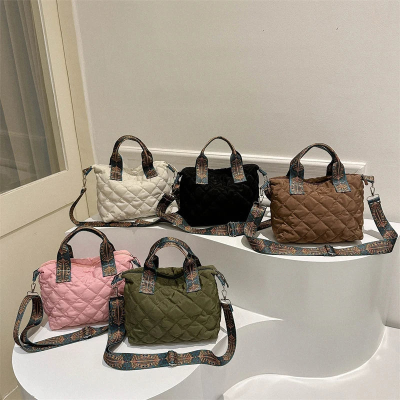 Designer Brand Lingge Quilted Padded Large Tote Nylon Women Handbags Luxury Design Shoulder Crossbody Bags Shopper Bag