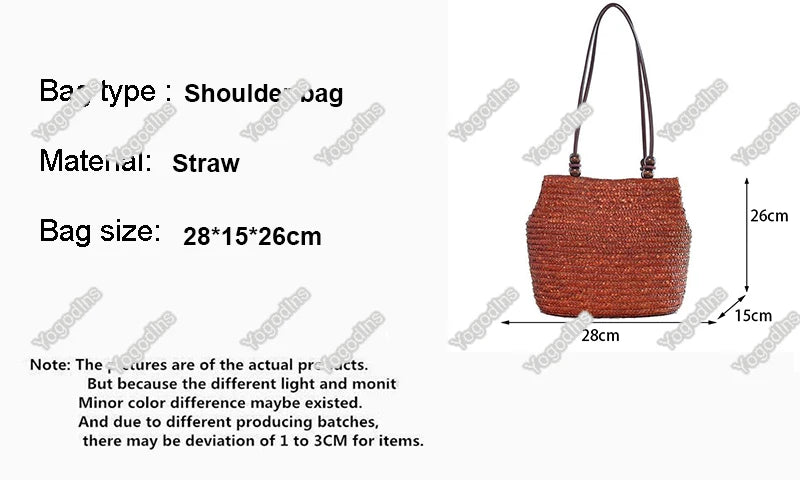 Casual Straw Woven Shoulder Bags, Wicker Handbags, Handmade Summer Beach Bag ,Women Travel ,Large Capacity, Rattan Totes