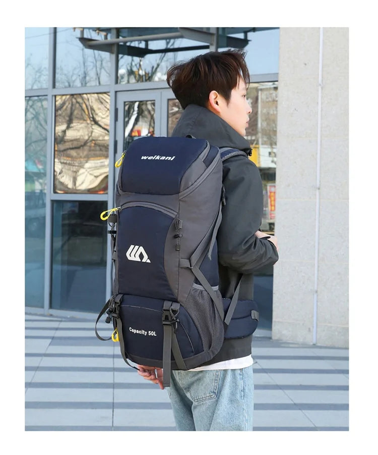 Outdoor Hiking Backpack 50L Camping Travel Bag Oxford Cloth Double Shoulder Large Capacity Multi-Functional Outdoor Sports Bag