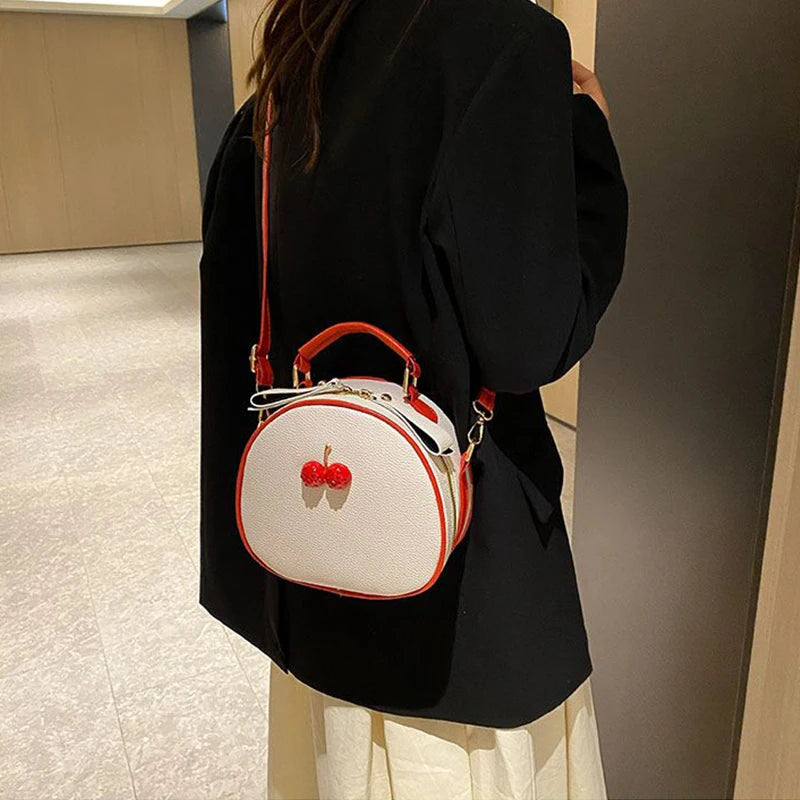 Litchi Pattern Contrast Cherry Small Purse and Handbags New Womens Sling-shoulder Crossbody Mobile Phone Bag