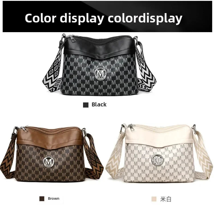 Classic Letter Patchwork Design Stylish Crossbody Bag Printed Three Layer Zipper Leather Shoulder Bag for Daily Use Work Outdoor