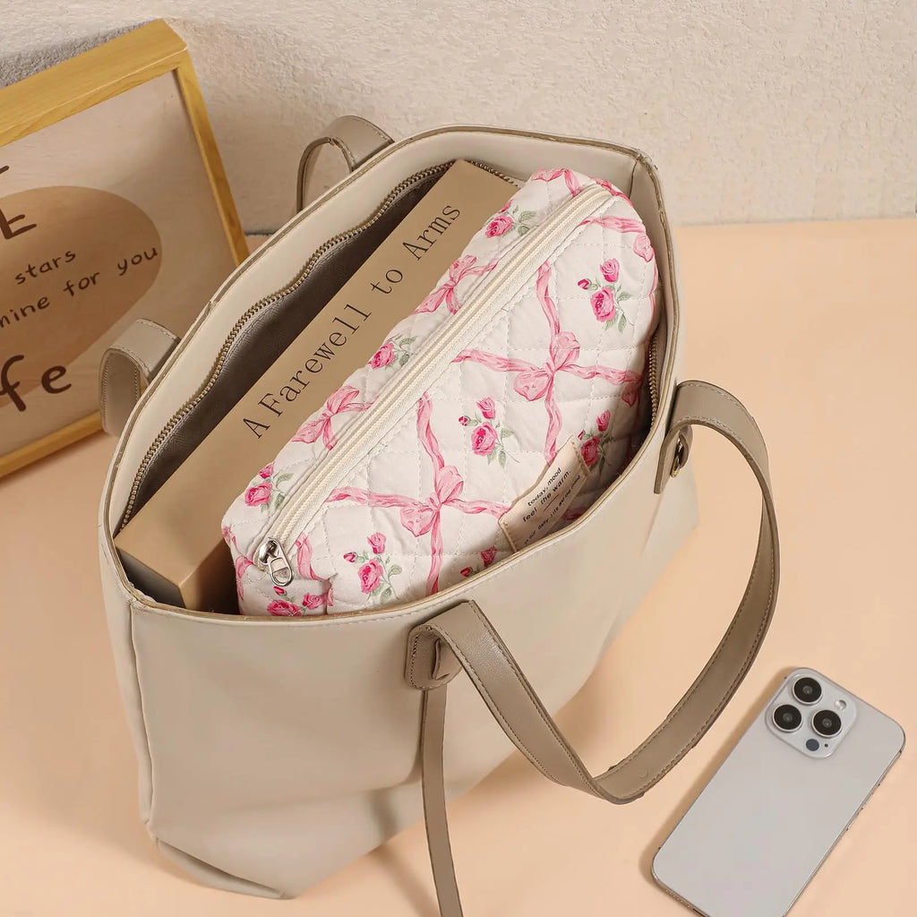 1pcs Cute Quilted Cotton Makeup Bag Women Zipper Cosmetic Organizer Cloth Handbag Box Shape Portable Toiletry Case for Girls