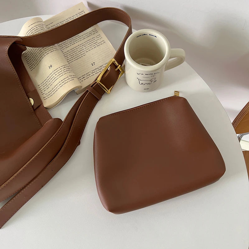 1Pcs All-Match Women Shoulder Bag Solid Fashion Handbag Crossbody Bag Women's Minimalist PU Leather Bag For Work