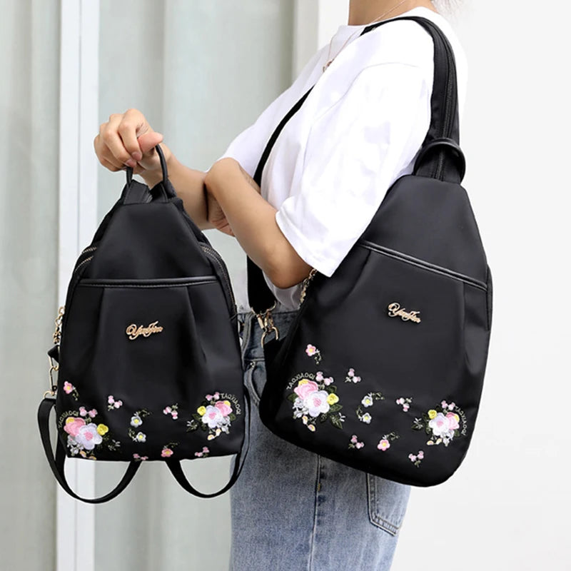 Waterproof Oxford Women Backpack Fashion Casual Embroidery Bag Designer Female Large Capacity Travel Handbag Shopping Knaps