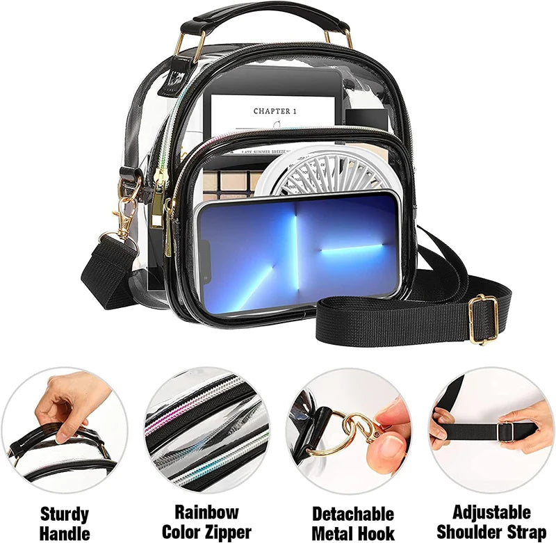 Transparent PVC Ladies Small Handbags Stadium Approved Women Clear Bag Fashion Waterproof Casual Simple Crossbody Shoulder Bags
