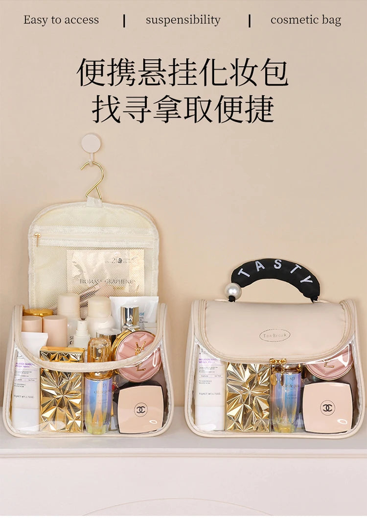 New Hooked Toilet Bag Transparent PVC Makeup Bag Large Capacity Hanging Storage Bag Travel Portable Handbag