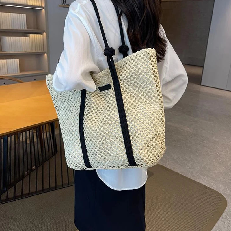 Elegant Ladies Straw Woven Handbag Women Holiday Beach Bag Casual Shopper Tote Top-Handle Bags Fashion Underarm Shoulder Bags