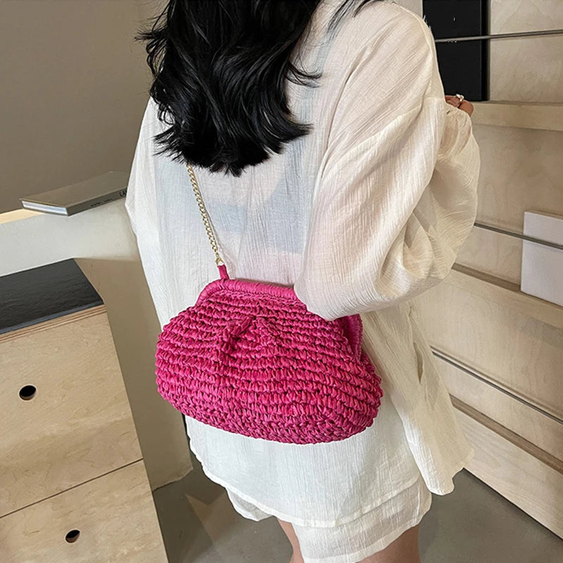 Summer New Straw Weaving Crossbody Bag Fashionable and Casual Shell Bag Women's Shoulder Bag with Excellent Texture