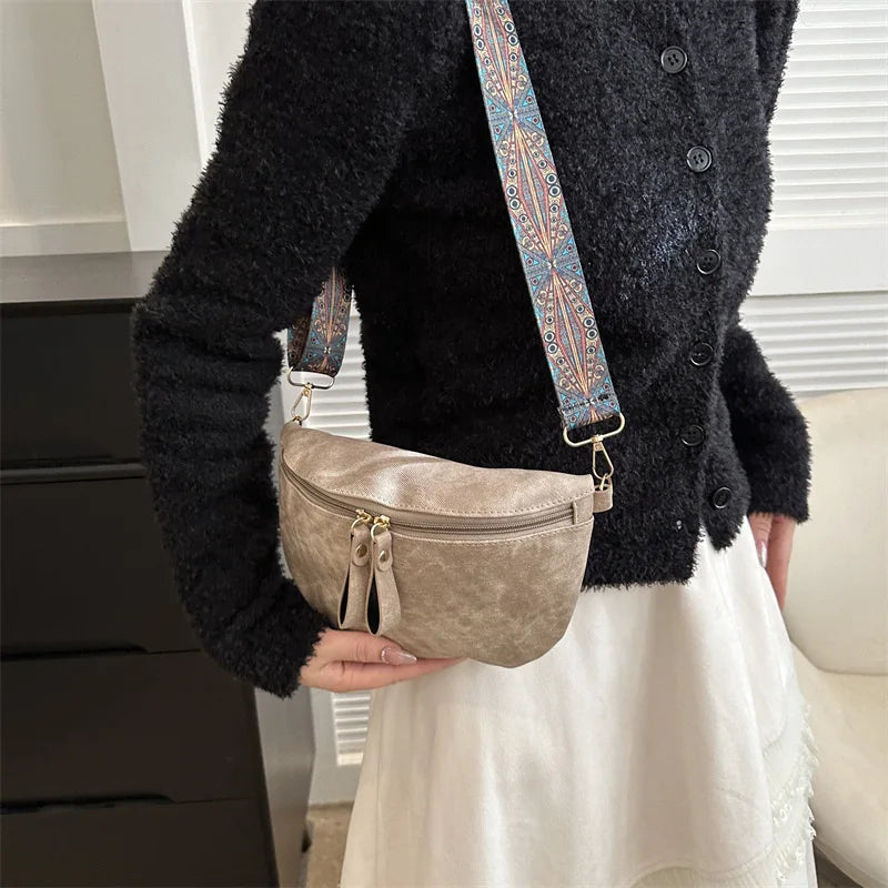 Stylish Hobo Solid Color Satchel Luxury Designer Chest Bag Women's PU Leather Waist Bags Wide Strap Fashion Fanny Shoulder Pack