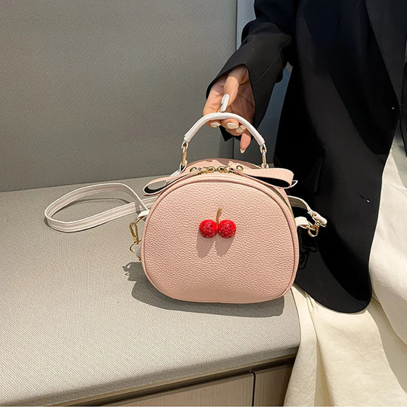 Litchi Pattern Contrast Cherry Small Purse and Handbags New Womens Sling-shoulder Crossbody Mobile Phone Bag