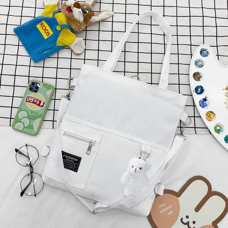 Campus Cute Canvas Handbag, Casual Tote Bag, Large Capacity Shoulder Bags for Student Backpack Handbags Shoulder Cross Body Bags