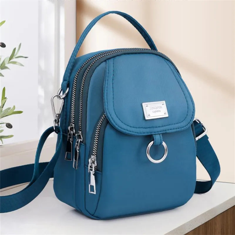 Lightweight Nylon Women's Crossbody Bag, Casual Mini Handbag with Multiple Zip Pouch, Chic Design Shoulder Bag for Everyday Use