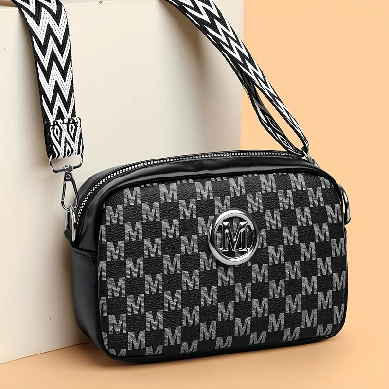 Elegant Women Shoulder Bag, Stylish Pu Leather Messenger Bag Design with 'M' Logo Badge,Phone Coin Purse, Perfect for Daily Use