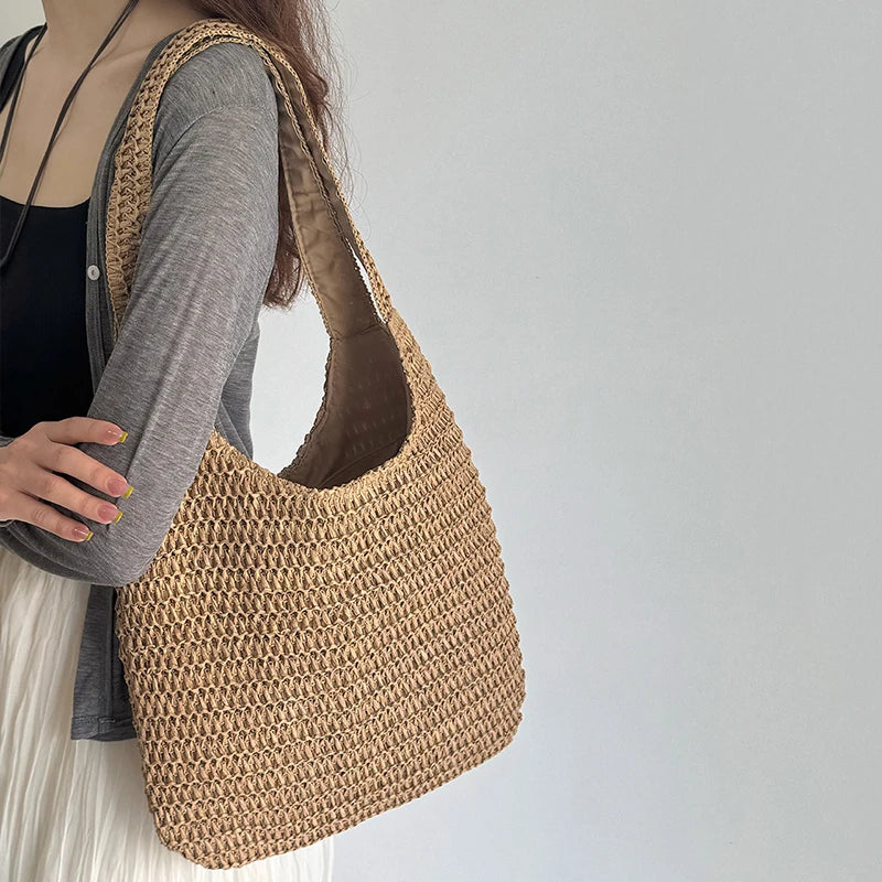 Fashion Straw Women Shoulder Bags Paper Woven Female Handbags Large Capacity Summer Beach Straw Bags Casual Tote Purses