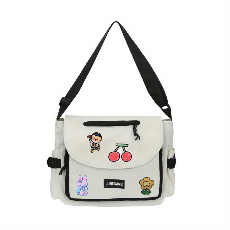 Trendy Nylon Messenger Bag, Large Capacity Crossbody Bag, Casual Flap Shoulder Bag for Teen Student School Bags Satchel