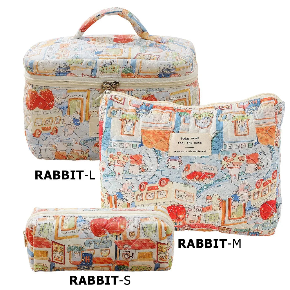 1pcs Cute Quilted Cotton Makeup Bag Women Zipper Cosmetic Organizer Cloth Handbag Box Shape Portable Toiletry Case for Girls