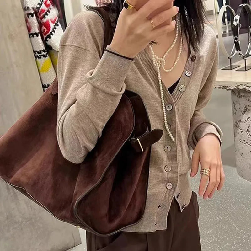 Tote Bag Women's New Autumn and Winter High-end Niche Design Large-capacity Shoulder Bag Retro Commuter Handbag