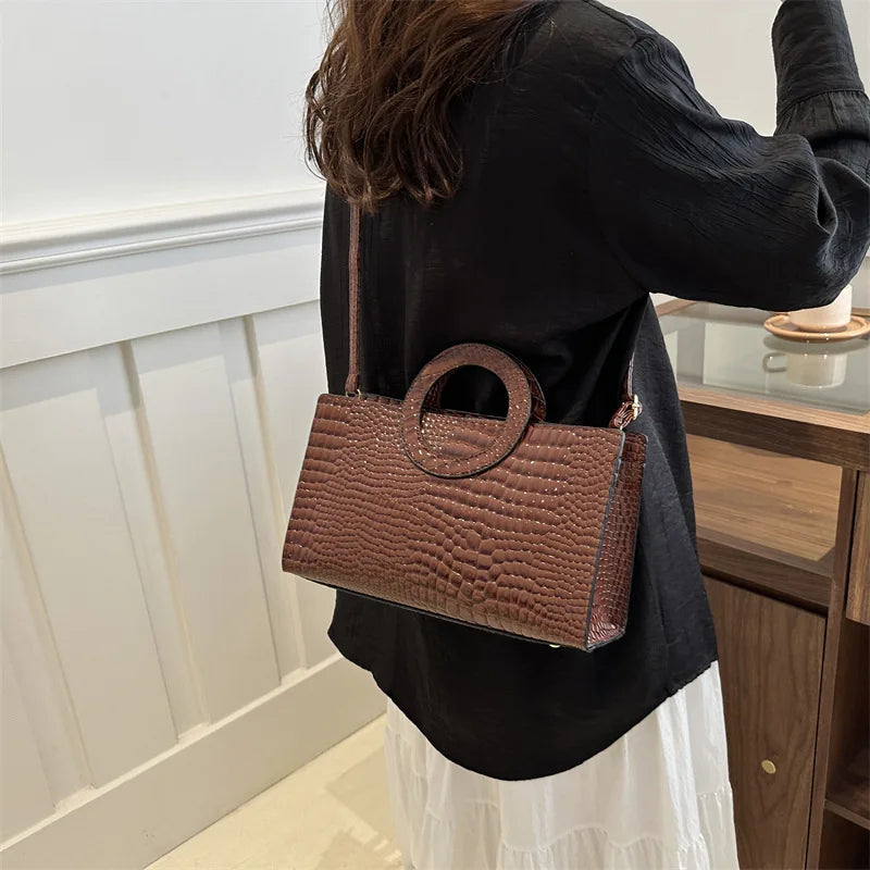 Women's Crocodile Pattern PU Leather Handbags Green Square Bag Fashion Brand Shoulder Messenger Bags Female Clutches