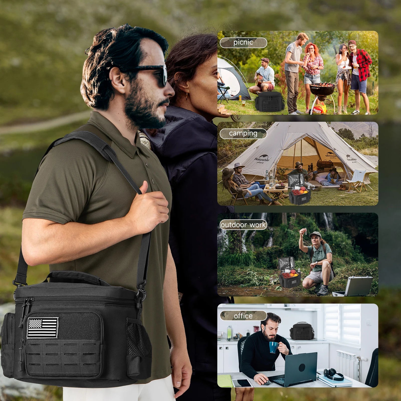 Outdoor Tactical Thermal Cooler Bag Heavy Duty Lunch Box Work Leakproof Insulated Durable Lunch Bag for Men Meal Camping Picnic