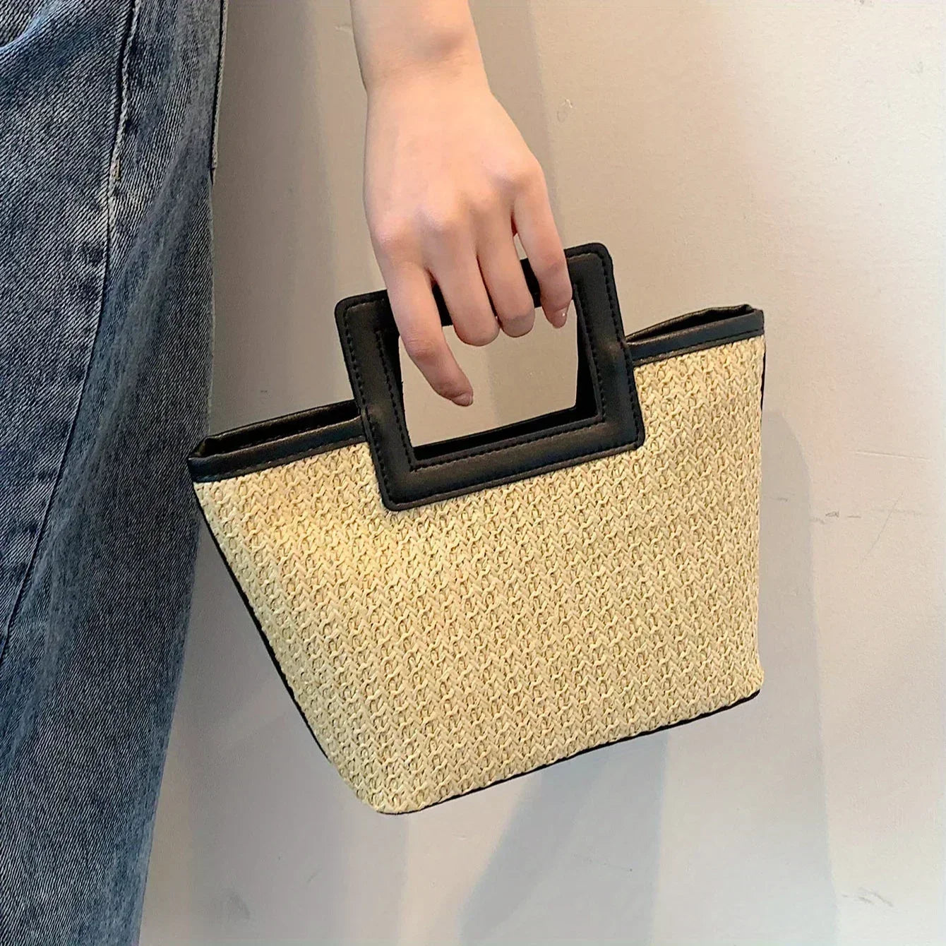 Retro Woven Bag, Summer Solid Tote Bag, Contrast Binding Straw Handbag for Women Business/Work/Office/Festivals/Vacation/Holiday