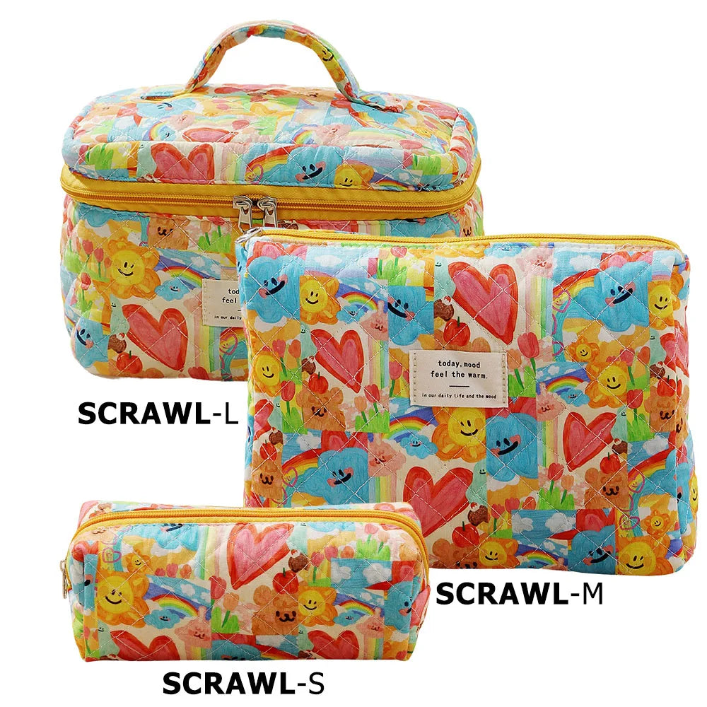 1pcs Cute Quilted Cotton Makeup Bag Women Zipper Cosmetic Organizer Cloth Handbag Box Shape Portable Toiletry Case for Girls