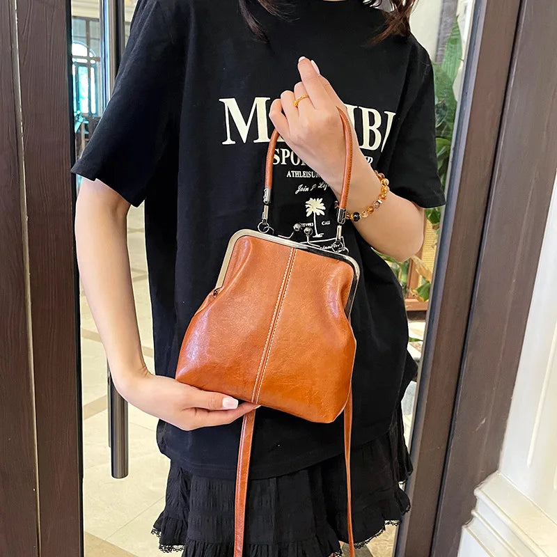 New Fashion Vintage Soft Leather Cosmetic Bag Purse Women's Handbag Crossbody Shoulder Bags Evening Party Totes Makeup Wallet
