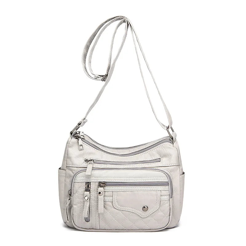 Fashionable Four Seasons Soft Leather Multi Pocket Cross Bags, Multi Layer Zipper Pouch Single Shoulder Bag for Women Daily Use