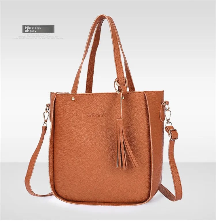4pcs/set Tassel Bucket Women's Handbag Stylish Crossbody Bag Clutch and Wallet, Solid Color PU Shoulder Bags for Women Daily Use